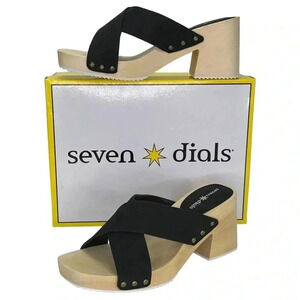 Seven Dials Malta Black Faux Leather Wooden Platform Womens Sandals Size 7.5M